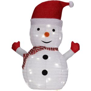 Ecd Germany Bonhomme de neige LED - 68 cm x 58 cm - blanc avec chapeau, &eacute;charpe et gants - 30 LED blanc chaud
