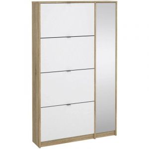 No brand Dmora Armoire &agrave; chaussures avec quatre portes &agrave; ouverture verticale et une porte miroir avec trois &eacute;tag&egrave;res int&eacute;rieures, couleur ch&ecirc;ne et