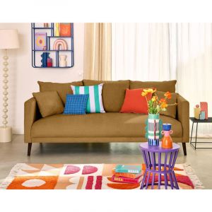 Lisa Design - Ostrava - canap&eacute; droit 3 places en velours pieds en bois - jaune