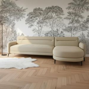 Canapé d'angle convertible avec méridienne arrondie Milord Tissu texturé taupe