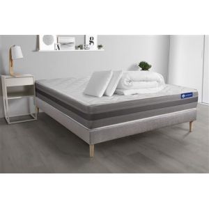 Pack prêt à dormir matelas ACTILATEX RELAX Latex et mémoire de forme 140x190 cm + sommier KIT gris + 2 oreillers + couette
