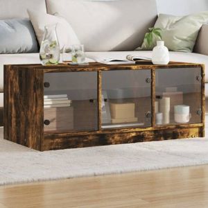 VidaXL Table basse avec portes en verre chêne fumé 102x50x42 cm