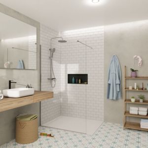 Walk-in 120x200cm Paroi en verre Crystal Glass 8 mm anticalcaire, avec bras et profilés chrome brillant (SATBWI120PR)