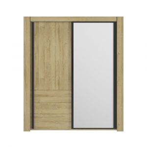 Image de GAMI Armoire coulissante effet bois chêne doré avec miroir