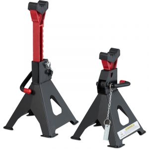 Relaxdays Chandelle 2 pièces, 29-42 cm, cric ajustable, 3t de capacité, voiture, caravane, acier, noir/rouge