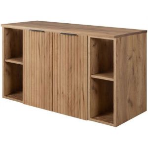 Furnidea - Meuble sous vasque suspendu FLOW CH&Ecirc;NE 100 cm avec 2 x l'&eacute;tag&egrave;res - extensions et plan - 2 portes - fa&ccedil;ades rainur&eacute;es