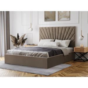 Lit coffre 160 x 200 cm - Velours - Taupe + Matelas - RILIODA