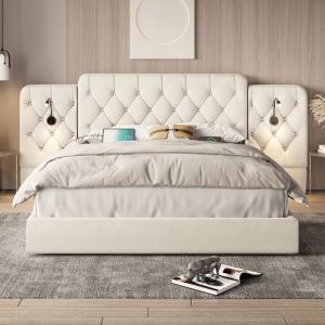 Chaise de salle à manger, fauteuil, chaise pivotante, pieds dorés, velours, beige, 4 pièces - Modfu