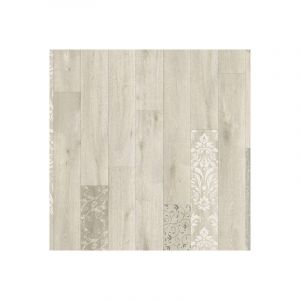 Décoweb Sol Vinyle Textile - Relief 3D - Imprimé parquet clair effet pochoir volutes - Rouleau de 2m x 5m