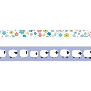 Art&eacute;mio Lot de masking tape Moutons et fleurs 5 m Saute-mouton 2 pcs