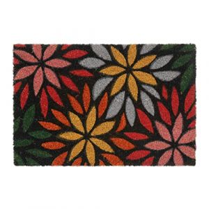Relaxdays Paillasson coco, motif de fleurs, 60 x 40 cm, tapis d’entrée, intérieur, extérieur, antidérapant, coloré