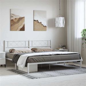 VidaXL Cadre de lit m&eacute;tal avec t&ecirc;te de lit blanc 193x203 cm, lit double, meuble de chambre &agrave; coucher, lit d'invit&eacute;, lit, cadre de lit m&eacute;tallique