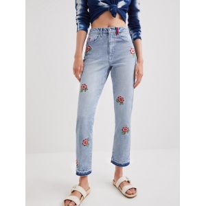 Desigual Jean droit fleurs Bleu - Taille 36