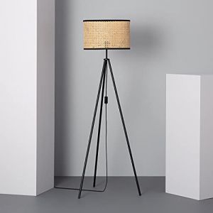 LEDKIA LIGHTING Lampadaire Rotin Huela 1450xØ380 mm Naturel E27 Rotin,Textile,Métal pour Décoration Salon, Chambre, Cuisine