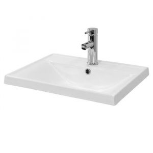 Lavabo en Céramique Blanc, 51x15,5x41,5 cm, Design Rectangulaire, Vasque à Poser Moderne Élégant, Lavabo de Comptoir avec Trou d'Évacuation, Trou
