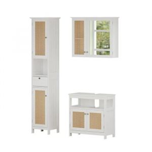 Vicco Set De Meubles De Salle De Bain Rosario, Blanc, 3 Pièces, Avec Armoire Haute