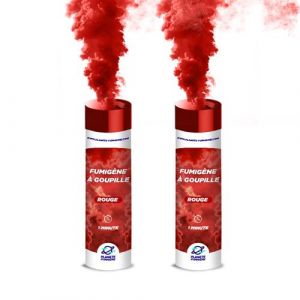 PLANETE FUMIGENE Lot de 2 Fumigènes a Main 1 MINUTE couleur Rouge - Déclenchement à Goupille, durée 60 secondes, fumigene couleur à tenir en Main - fumigene a main - Catégorie F1 -