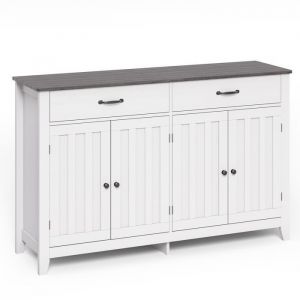 Buffet de Cuisine Bealife Meuble de Rangement en bois avec 2 Tiroirs 2 &Eacute;tag&egrave;res R&eacute;glables et 4 Portes Gris 140 x 89 x 40 cm pour Cuisine Salle &agrave;