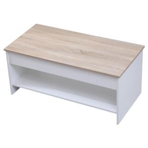 Image de Happy Garden Table basse avec plateau relevable blanche et bois HEDDA Blanc