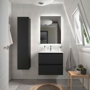 Image de Planetebain Meuble salle de bain - 70 cm - Avec plan vasque - Noir mat - A suspendre - KARAIB