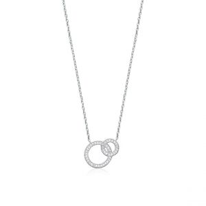 Image de Collier femme argent rhodié blanc serti griffe double cercle - VWZ5ZY45