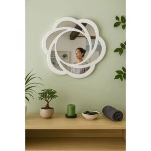 Miroir - ORNAMURA - Fleur de Cristal - 60 cm - Cadre en bois blanc - Design floral élégant