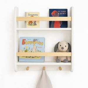 &Eacute;tag&egrave;re murale enfant GINGER HOME blanche avec crochets et &eacute;tag&egrave;res &ndash; rangement livres, jouets et v&ecirc;tements