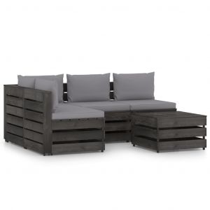 VidaXL Salon de jardin 5 pcs avec coussins Bois imprégné de gris.