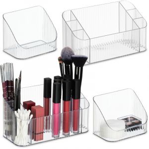 Relaxdays Organiseur à Maquillage, lot 2, Plastique, Produits beauté, pinceaux, Accessoires Salle de Bain, Transparent