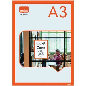 Nobo Porte-Affiche A3, Cadre pour Affiche A3, Magnétique & Autocollant, Lot de 2, Coloris Orange, 1915698
