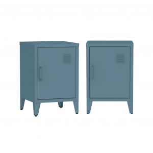 Sweeek Lot de 2 tables de chevet en métal 1 porte Bleu pétrole L 38 x P 38 x H 557 cm
