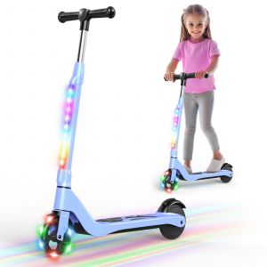 Trottinette Electrique Pour Enfants 6-14 Ans - Écran Led - Néons Colorés - Hauteur Réglables Cadeau Idéal-Yd531-Bleu