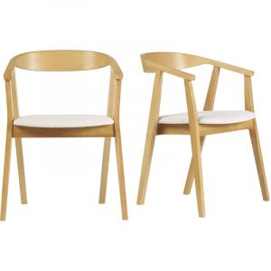 Miliboo Chaises scandinaves bois clair et tissu effet laine boucl&eacute;e blanc (lot de 2) BAHIA