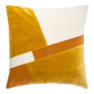 Coussin Déco en Velours "Patch" 40x40cm Ocre Prix