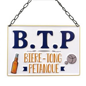 STC Plaque Métal Pétanque Sas Plaque Metal B.T.P. Biere Tong Petanque Blanc Unique