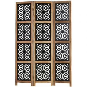 D&eacute;coshop26 Paravent en 3 panneaux s&eacute;parateur de pi&egrave;ce en bois et MDF noir 170x120 cm PAR06089