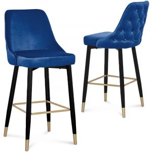 Deco In Paris - Lot de 2 tabourets de bar capitonnées en velours bleu dorina - bleu
