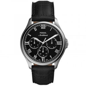 Fossil Bracelet cuir / tissu homme - Montre Croco noire - Couleur de la matière:Blanc