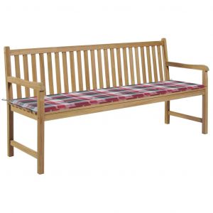 VidaXL Banc de jardin avec coussin à carreaux rouge 175 cm Teck massif