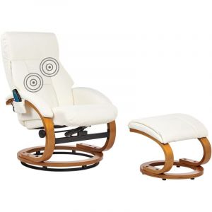 Beliani Fauteuil Relax Massant et Chauffant Fonction Pivotante avec Repose-Pieds en Cuir pu Blanc Force
