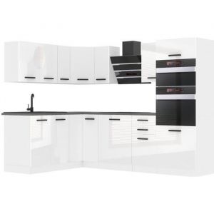 Belini Cuisine Equipee Complete MELANIE Muebles de Cuisine Complets. L-Forme Cuisine. Avec Plan de Travail, blanc très brillant