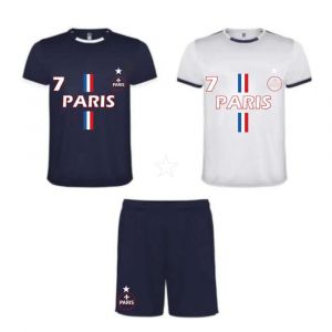 Ensemble Foot Enfant Paris 1 &Eacute;toile &ndash; 2 Tee-Shirts + 1 Short Inspir&eacute; Victoire (Taille 8-10 Ans,Couleur Bleu)