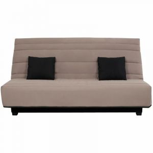 Image de Dunlopillo Banquette Clic clac - Tissu Taupe + 2 coussins Noir - L 194 x P 98 x H 102 cm - ALEX