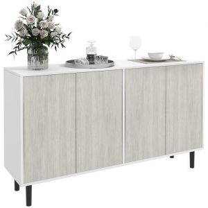 Homcom Buffet design contemporain - 4 portes, 2 étagères - dim. 121L x 37l x 75H cm - piètement effilé pin noir blanc aspect bois gris
