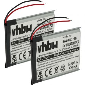 Vhbw 2x Batterie Compatible Avec Sony Nw-A25, Nw-A26, Nw-A27, Mdr-Zx330, Mdr-Xb950bt Casque Audio, &Eacute;couteurs Sans Fil (650mah, 3,7v, Li-Polym&egrave;re)