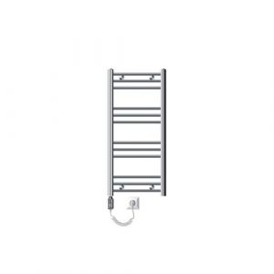 Radiateur de salle de bain &eacute;lectrique avec &eacute;l&eacute;ment chauffant 300W 400x800 mm Chrome courb&eacute; avec raccord lat&eacute;ral