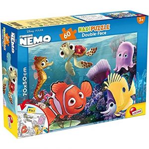 Lisciani - Puzzle Disney 2 en 1 - N&eacute;mo - Puzzle G&eacute;ant 70 x 50 cm de 60 pi&egrave;ces - Double Face avec Verso &agrave; Colorier - pour Enfants d&egrave;s 3 ans -Feutres Inclus pour Coloriage- Fabriqu&eacute; En Italie