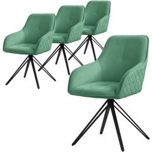 4x Chaise de salle à manger vert pivotante fauteuil rembourrée de salon