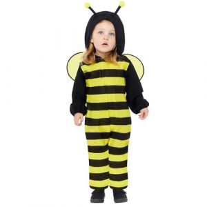 Amscan 9919073 - Unisex Fleece Bee Onesie Babies Hooded Romper with Headpiece Fancy Dress Costume Size: 3-6m
