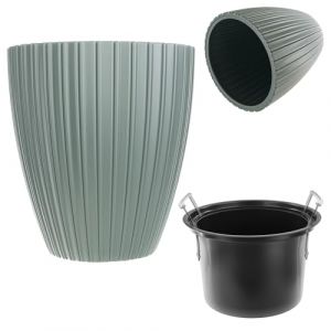Pot de fleurs d&eacute;coratif avec insert int&eacute;rieur - Rond - En plastique - Pour l'int&eacute;rieur et l'ext&eacute;rieur - Vert - 40 cm, K10160 - Kadax